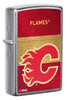 Front shot of NHL® Calgary Flames Street Chrome™ Windproof Lighter standing at a 3/4 angle