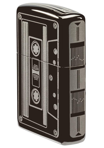 Front angle view of Cassette Tape Black Ice® Windproof Lighter, showing the right side of the lighter