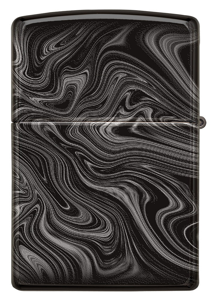 Back view of Marble Pattern Design High Polish Black Windproof Lighter.