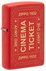 Front shot of Cinema Ticket Red Matte Windproof Lighter standing at a 3/4 angle