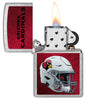 NFL Arizona Cardinals Helmet Street Chrome Windproof Lighter with its lid open and lit.