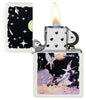 Frank Frazetta Fairy Spaceship White Matte Windproof Lighter with its lid open and lit.