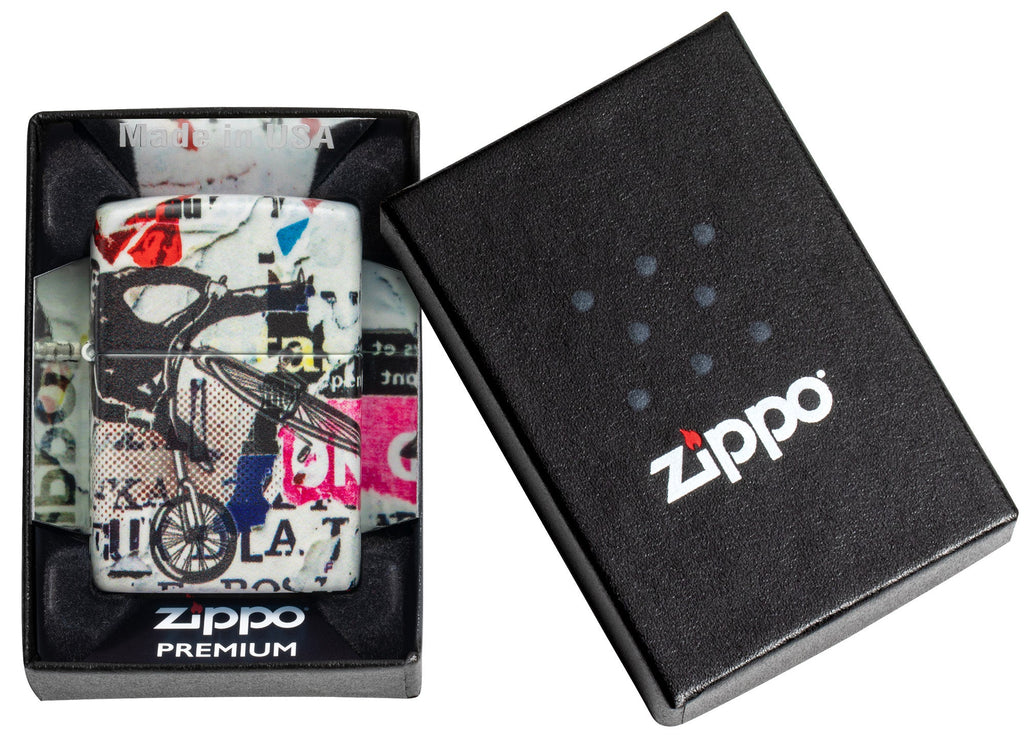 Zippo Pop Art Design 540 Color Windproof Lighter in it's packaging.