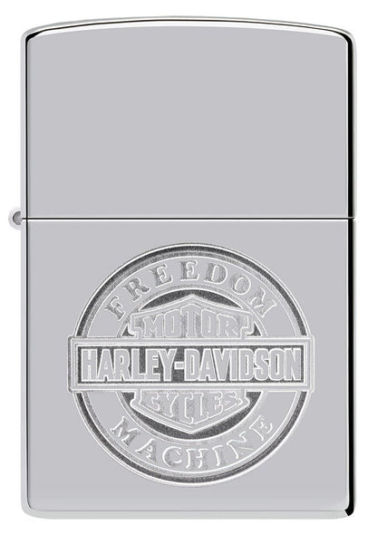 Front shot of Harley-DavidsonÂ® Bar and Shield High Polish Chrome Windproof Lighter.
