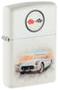 Front shot of Chevy Vintage Corvette White Matte Windproof Lighter standing at a 3/4 angle.
