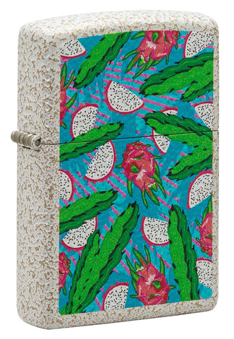 Front shot of Dragon Fruit Design Mercury Glass Windproof Lighter standing at a 3/4 angle