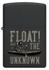 Front view of Zippo Float into the Unknown Design Black Matte Windproof Lighter.