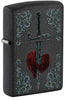 Front shot of Zippo Heart Dagger Tattoo Design Black Crackle Windproof Lighter standing at a 3/4 angle.