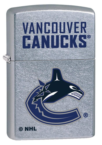 Front shot of NHL Vancouver Canucks Street Chrome™ Windproof Lighter standing at a 3/4 angle