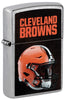 Front shot of NFL Cleveland Browns Helmet Street Chrome Windproof Lighter standing at a 3/4 angle.