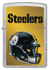 Front shot of NFL Pittsburgh Steelers Helmet Street Chrome Windproof Lighter.