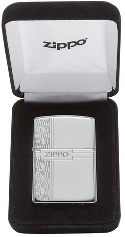 Armor® Sterling Silver Zippo Diamond Design Windproof Lighter in its packaging