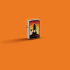 Glamour shot of Zippo Frank Frazetta Executioner Street Chrome Executioner standing in an orange scene.