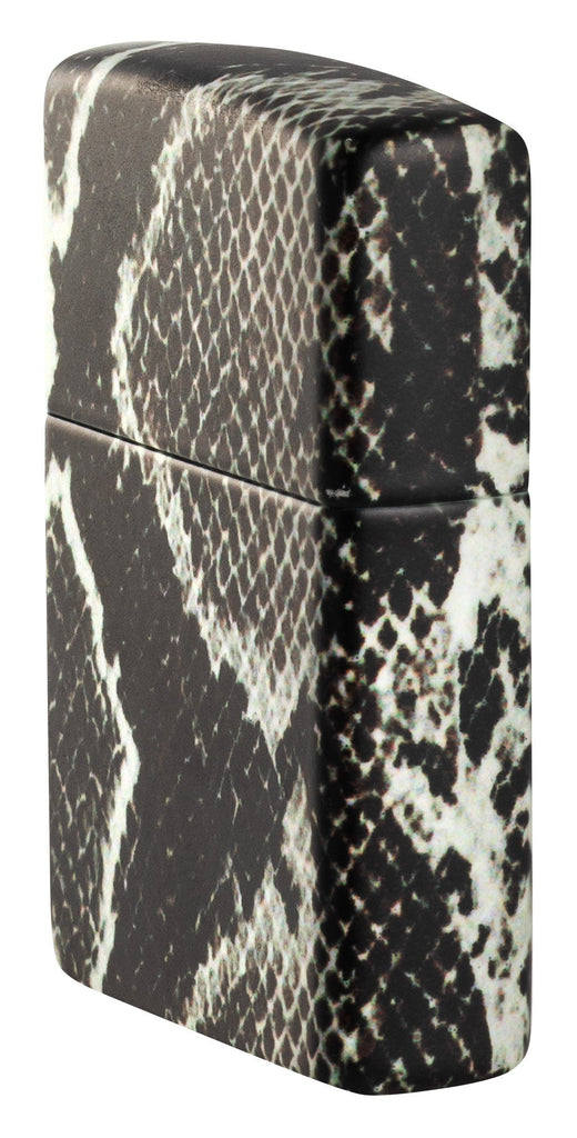Angled shot of Snake Skin Design 540 Color Windproof Lighter, showing the front and right side of the lighter.