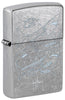 Front shot of Zippo Guy Harvey Shark Design Street Chomre Windproof Lighter standing at a 3/4 angle.