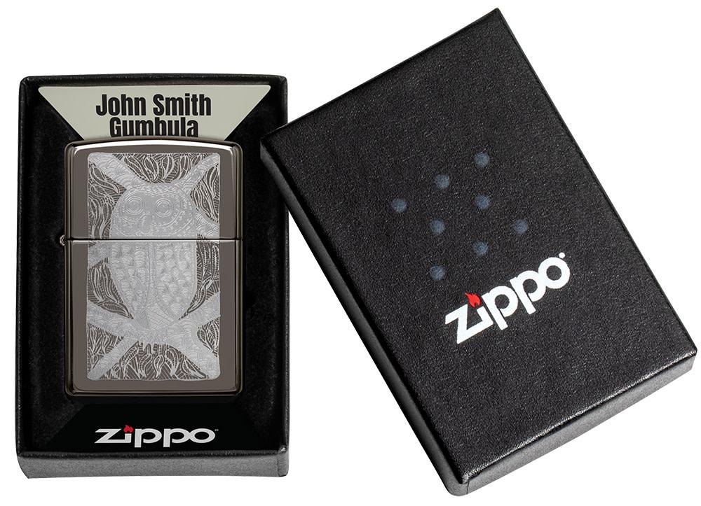 John Smith Gumbula Owl Black IceÂ® Windproof Lighter in its packaging