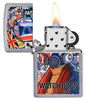 Watch Dogs®: Legion Gas Mask Windproof Lighter with its lid open and lit.