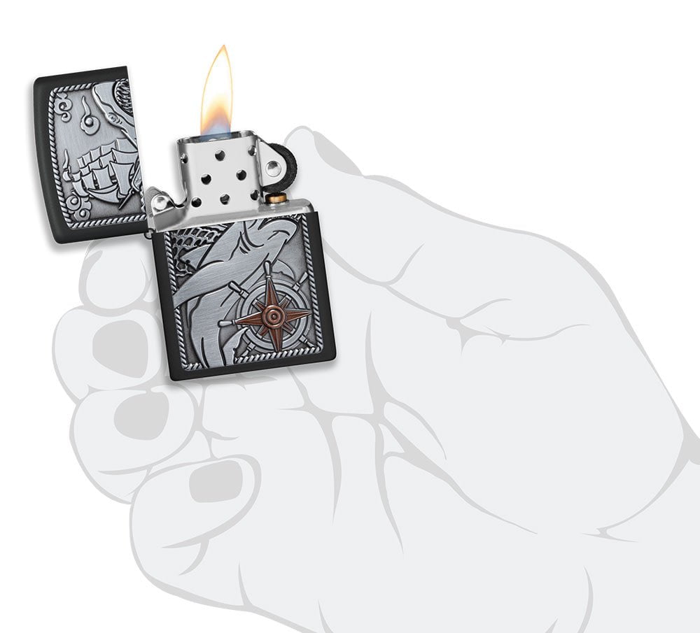 Zippo Ship Shark Emblem Design Black Matte Windproof Lighter – Zippo USA