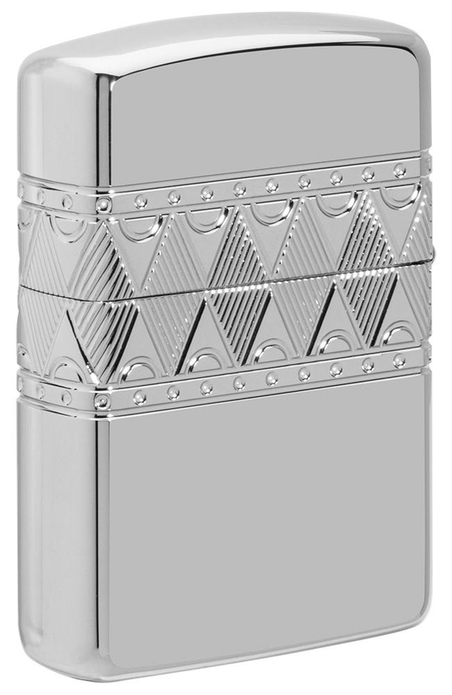 Back shot of ArmorÂ® Sterling Silver Diamond Pattern Design Windproof Lighter standing at a 3/4 angle