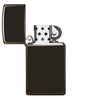 Slim® High Polish Black Windproof Lighter with its lid open and unlit.
