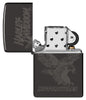 Zippo Harley-Davidson Laser Fancy Fill High Polish Black Windproof Lighter with its lid open and unlit.