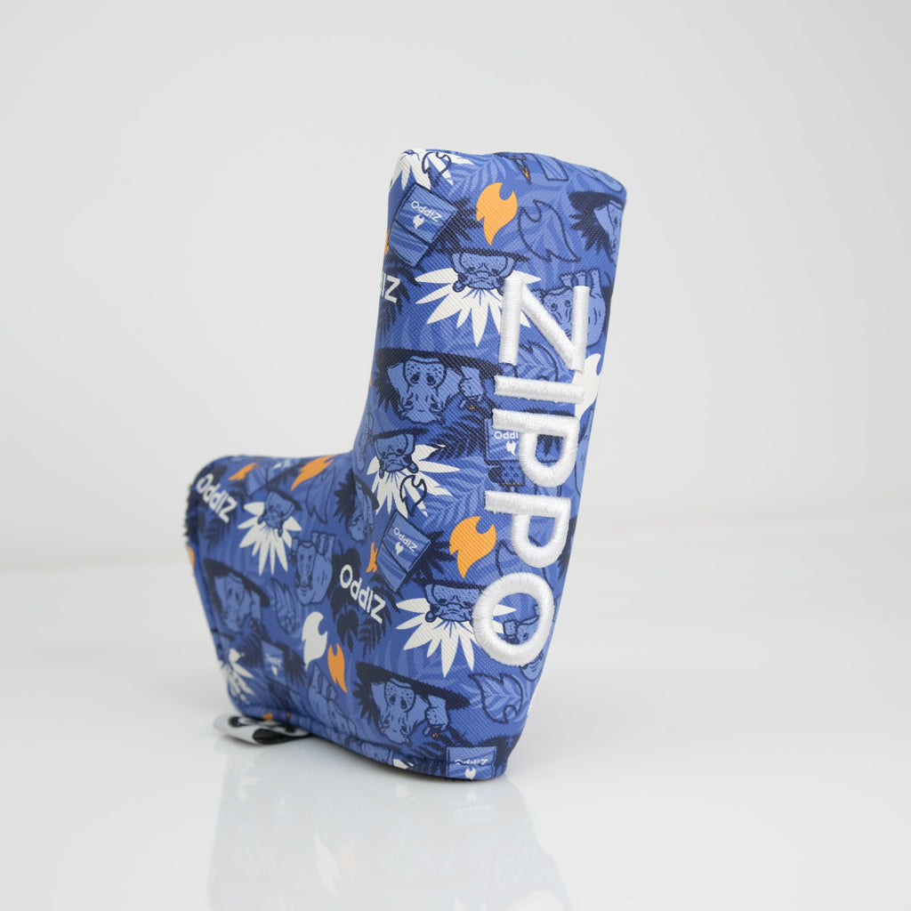 Image of the  Zippo x Pins & Aces Putter Blade Cover, showing the Zippo logo on the back.
