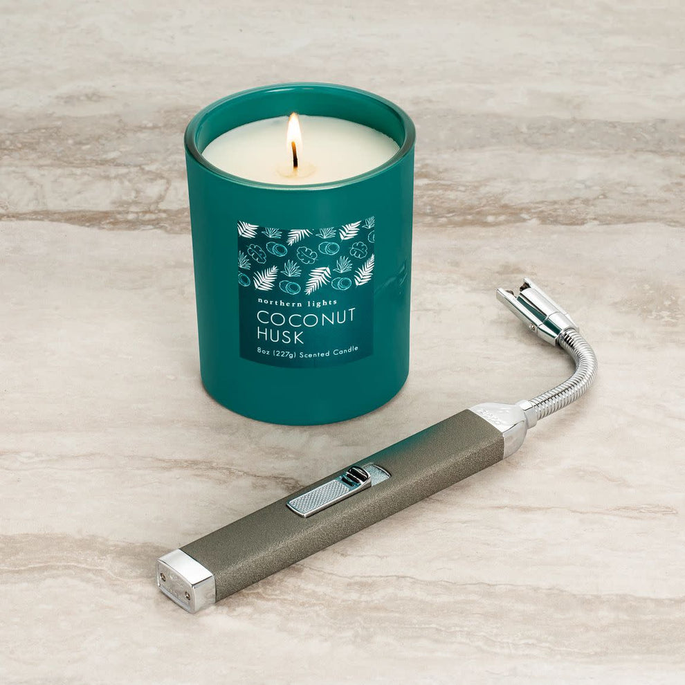 Pebble Rechargeable Candle Lighter & 8 oz Coconut Husk Candle Gift Set Zippo USA