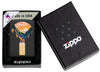 Zippo Black Light Lava Lamp Design Black Matte Windproof Lighter in its packaging.