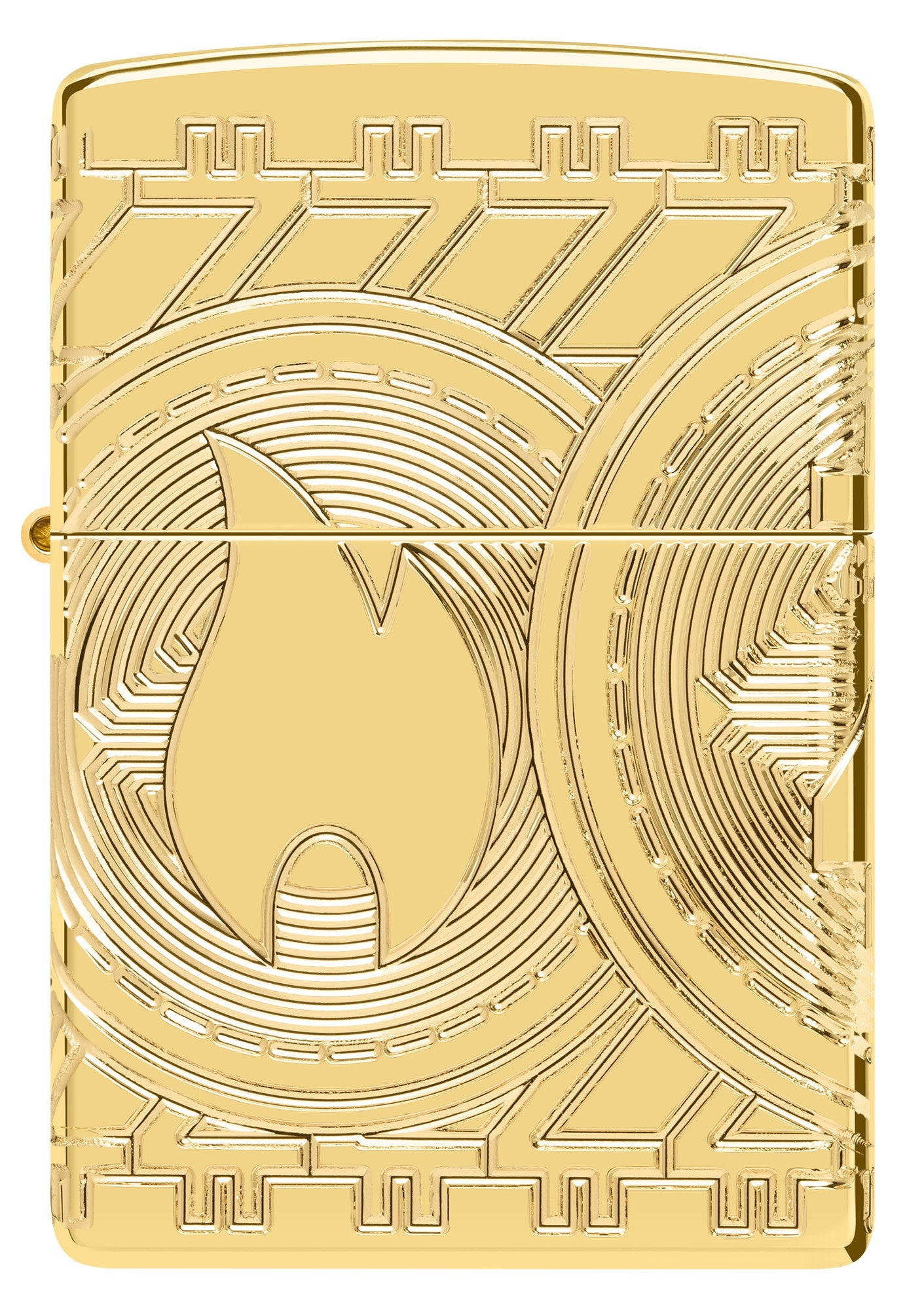 Front view of Currency Design ArmorÂ® High Polish Gold Windproof Lighter.