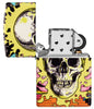 Zippo Trippy Skull Design Glow in the Dark 540 Color Windproof Lighter with its lid open and unlit.