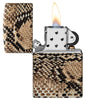 Snake Skin 540 Color Windproof Lighter with its lid open and lit.