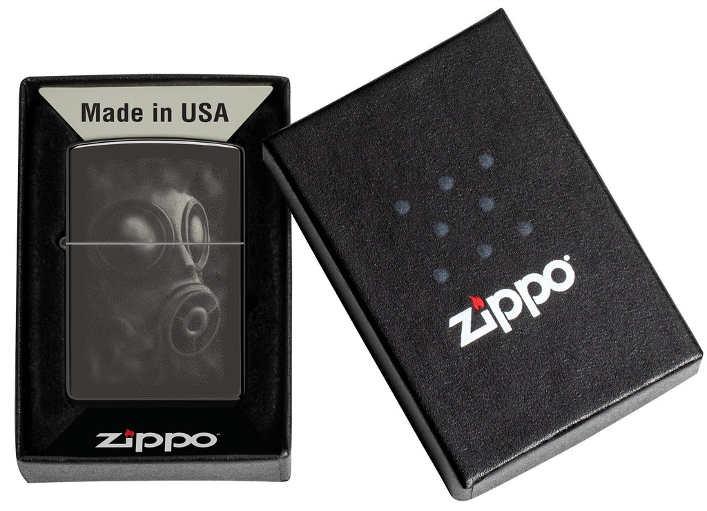 Zippo Gas Mask Design High Polish Black Windproof Lighter
