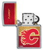 NHL® Calgary Flames Street Chrome™ Windproof Lighter with its lid open and unlit
