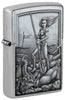 Front shot of Medieval Wonman Warrior Street Chrome Windproof Lighter standing at a 3/4 angle.