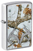 Front shot of Realtree® Camo Logo Street Chrome™ Windproof Lighter standing at a 3/4 angle.