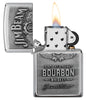 Jim Beam Bourbon Whiskey Emblem High Polish Chrome Finish Lighter with its lid open and lit.