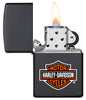 Harley-Davidson Black Matte Windproof Lighter open and lit