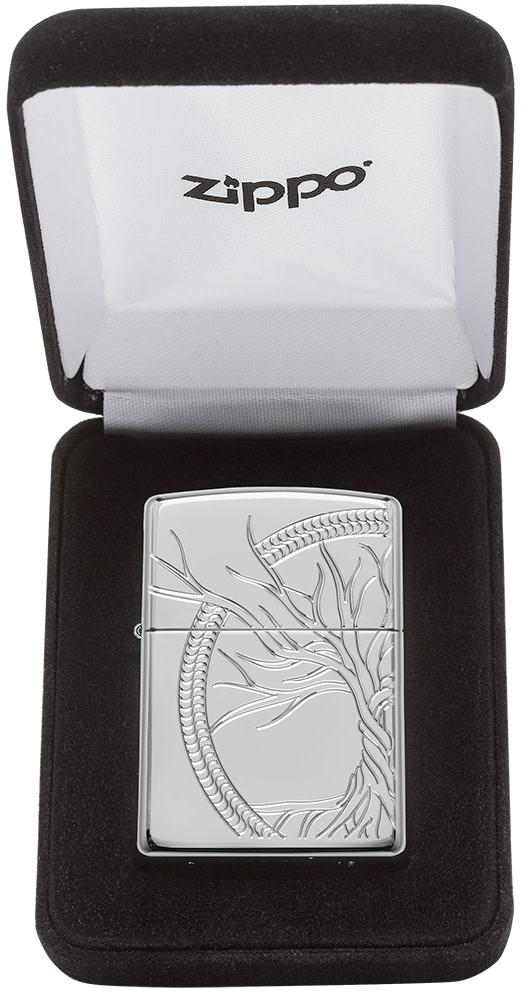 ArmorÂ® High Polish Sterling Silver Tree of Life Windproof Lighter in its packaging