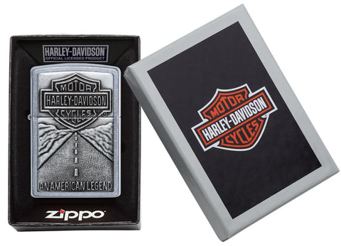 Harley-Davidson Open Road Emblem Street Chrome Windproof Lighter in its packaging