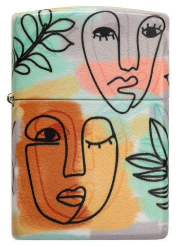 Back shot of Abstract Faces Design 540 Color Windproof Lighter.