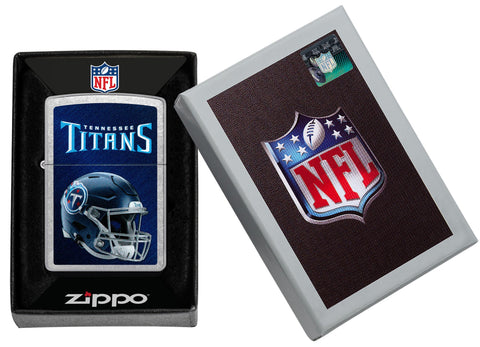 NFL Tennessee Titans Helmet Street Chrome Windproof Lighter in its packaging.