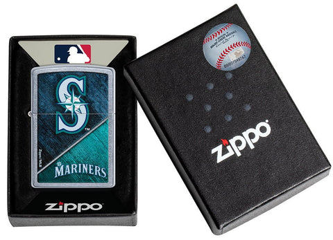 MLB™ Seattle Mariners™ Street Chrome™ Windproof Lighter in its packaging.