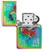 Rose Snake Tattoo Design Multi Color Windproof Lighter with its lid open and unlit.