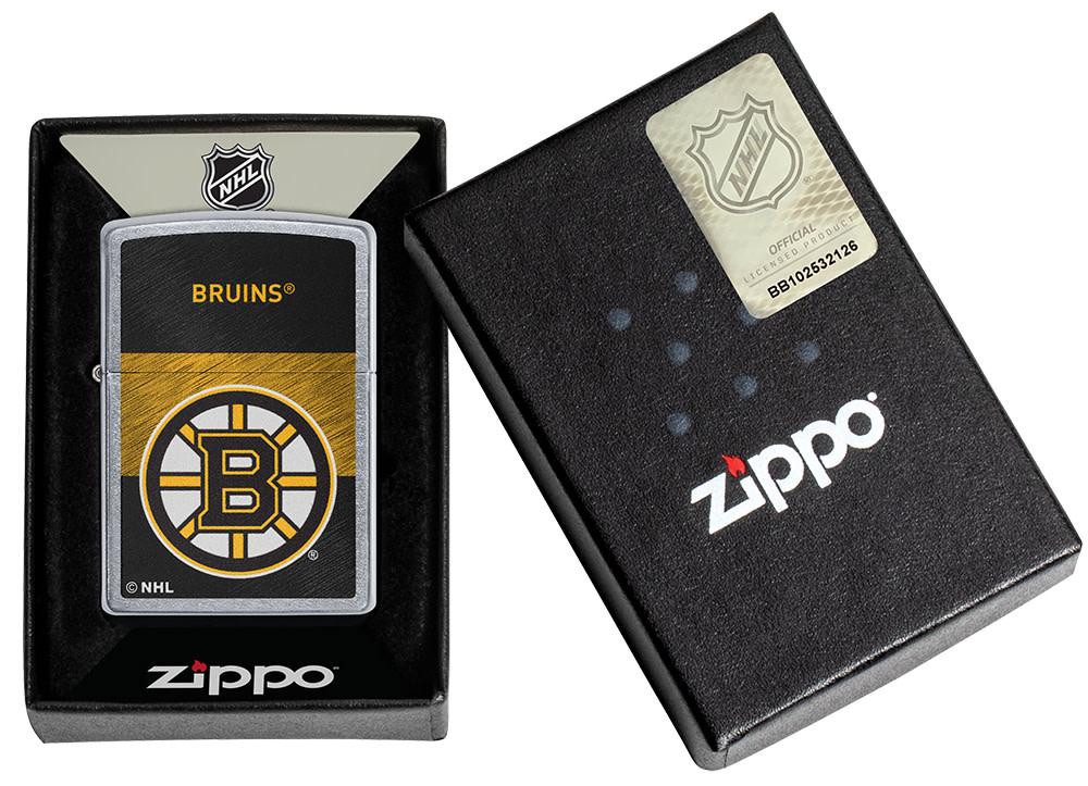 NHL® Boston Bruins Street Chrome™ Windproof Lighter in its packaging