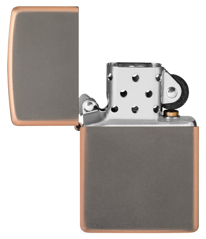 Classic Rustic Bronze Windproof Lighter with its lid open and unlit.