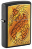 Front shot of Flame and Dragon Black Matte Windproof Lighter standing at a 3/4 angle.