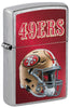 Front shot of NFL San Francisco 49ers Helmet Street Chrome Windproof Lighter standing at a 3/4 angle.