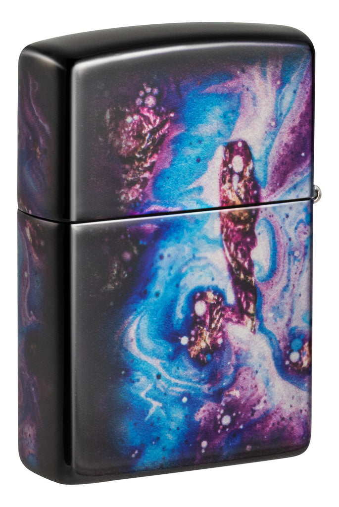 Back shot of Zippo Universe Astro Design 540 Fusion Windproof Lighter standing at a 3/4 angle.