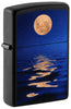 Front shot of Full Moon Design Black Light Black Matte Windproof Lighter standing at a 3/4 angle.