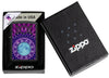Glowing Zodiac Design Black Light Black Matte Windproof Lighter in it's packaging.